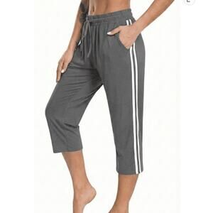 NWT ~ GRAY Capri Yoga Loose High Waist Drawstring Workout Pants & Pockets ~ 2X